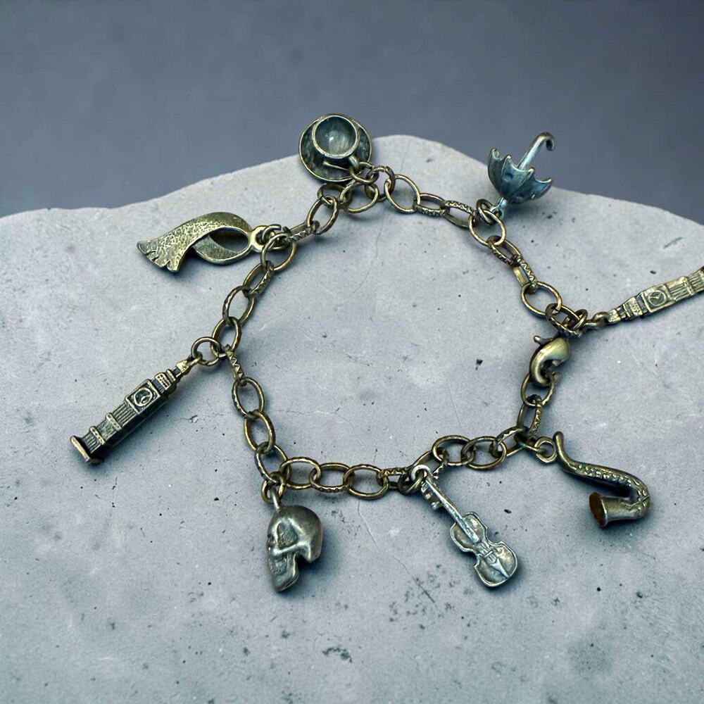 Sherlock Holmes Theme Charm Bracelet Big Ben Skull Violin Umbrella Jewelry Gift